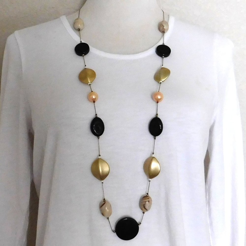 NY Single Strand 36" Beaded Necklace Flapper Opera Length Signed